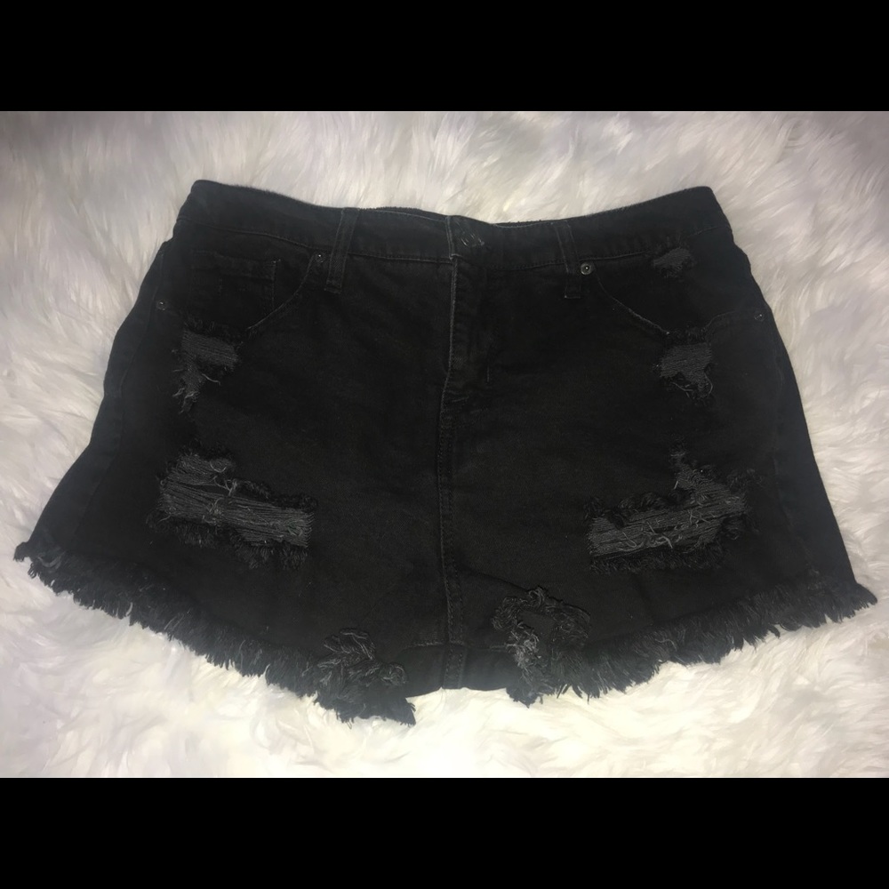Women's High-Rise Distressed Denim Shorts Black